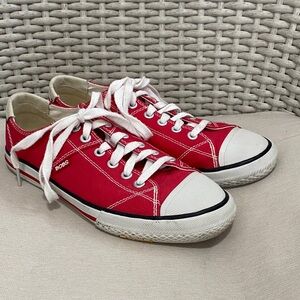 Skechers BOBS Utopia Red Canvas Low Top Sneakers Rubber Toe Bumper Retro